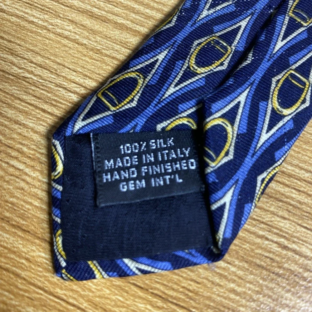 Vintage Paolo By Paolo Gucci 100% Silk Tie Made In Italy Blue Gold Geometric Tie